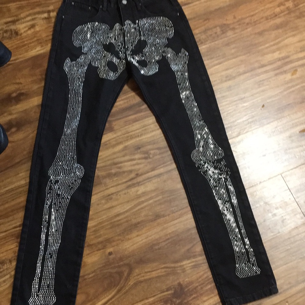 MNMI Black Skeleton Studded Jeans